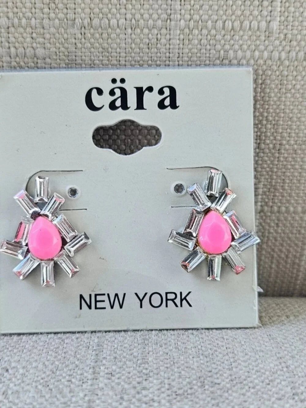 Cara New York Women Earrings Fuschia Bead Crystals Accent Stud Fashion Jewelry